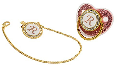 Sucette pour bébé, 26 Lettres en Silicone Personnalisées avec Attache-Tétine, Design incurvé, Strass, Tétine Sûre pour Nouveau-né pour Bébés Allaités, Nouveau-né Fille, Maison (Lettre R)