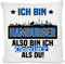 Herzbotschaft Kissen mit lustigem Spruch und Wunschtext auf der Rückseite | Ich Bin Hamburger Also Bin ich Cooler als du! | Fußball Deko-Kissen für Hamburg Fan | Skyline deiner Stadt | 40cm x 40cm |