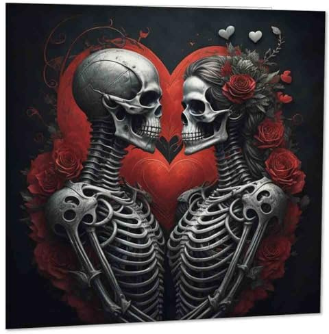 Gotische Jubiläumskarte – Totenkopf-Paar – Gothic-Valentinstagskarte, 145 x 145 mm