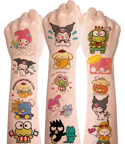 Mädchen Tattoos - 8 Blätter Kinder Aufkleber, Nette Cartoon Kindertattoos Sticker, Kawaii MyMelody Kuromi Temporäre Tattoos, Zum Aufkleben für Kindergeburtstag Mitgebsel