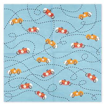 Servietten Papier 33x33cm 3-lagig 12 Stück - hochwertig & nachhaltig - Einweg Tischservietten mit Auto Motiv - Rennauto Papierservietten für Kindergeburtstag Junge Geburtstag - Hellblau