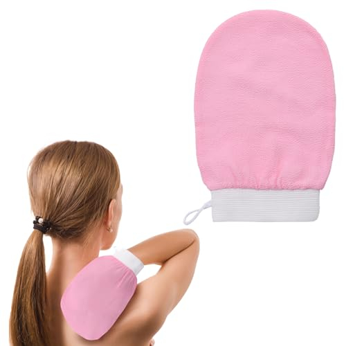 Skinny Exfoliating Glove Fake Tan Remover Use Double Sided Power of The Peel Mitt Scrubbing Deep Body Dead Skin Remover Ingrown Hair Treatment Easily Removes Spray Self Tanning Products（Pink）