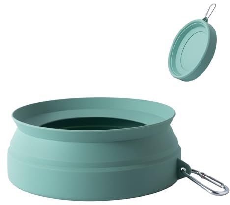 SLSON Gamelle pour chien - Pliable et intégrée - Sans bord en plastique - Anti-fuite - Protection contre les éclaboussures - Pour animaux de compagnie - Voyage en voiture et intérieur - Vert Morandi