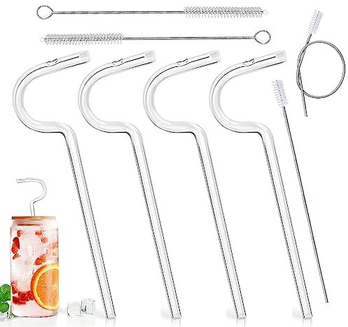 Zhixifan Pajitas antiarrugas HongTu reutilizables de vidrio curvadas, 4 pajitas antiarrugas de labios y 2 cepillos, pajitas de vidrio estéticas, pajitas laterales sin arrugas para familia, taberna,