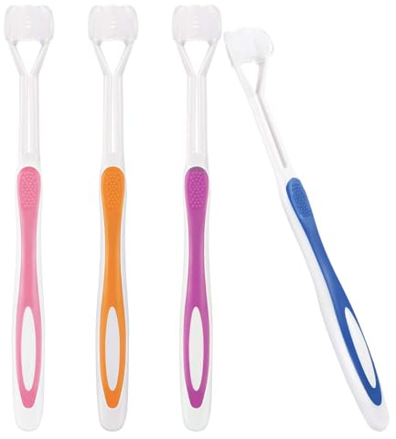 4Pcs Reusable Heads 3 Sided Toothbrush Soft and Gentle Three Bristle Travel Toothbrush Clean Each Tooth Great Angle Bristles for Complete Teeth and Gum-Care