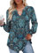 CHICZONE Women's Tops Sexy V Neck Pleated Shirts Blouses Puff Long Sleeve Dressy Casual