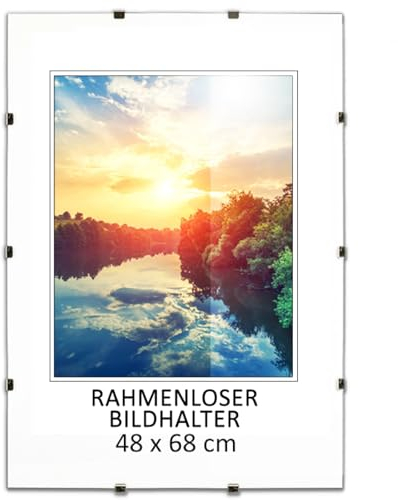 MG Design Rahmenloser Bilderrahmen, 48 x 68 cm - mit Clips, Acrylglas, HDF-Platte - zum vertikalen oder horizontalen Aufhängen/Aufstellen, Cliprahmen für Fotos, Poster, Puzzles