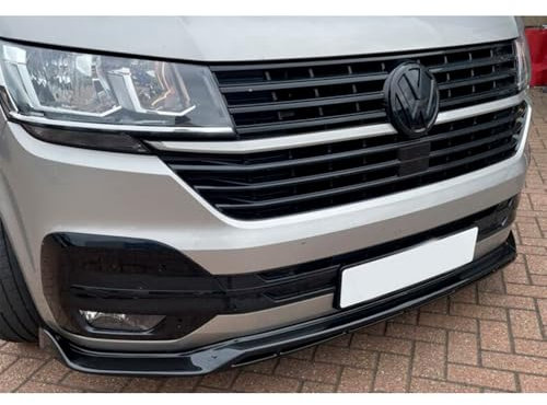 Frontlippe Frontspoiler kompatibel mit VW Transporter T6 1 2019 bis 2024 v3 2 Tlg mit ABE TÜV Schwarz Glänzend