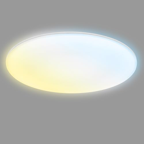 BRILONER - LED Deckenlampe Bad mit indirektem Licht, Fernbedienung, Staub- und Spritzwasserschutz, LED Deckenleuchte, Badlampe, Badezimmerlampe, Küchenlampe, Feuchtraumleuchte, 45 x 5 cm, Weiß