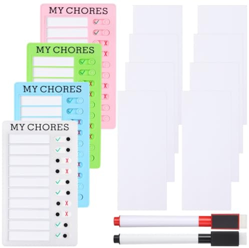 Personalisiertes 4-teiliges Memoboard-Set mit Schiebern, Aufgaben-Checkliste und Terminplanungstafeln, inklusive 2 Markerstiften und 8 Ersatzkarten