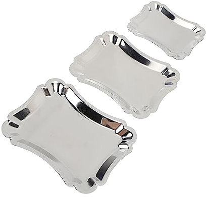 LTSQIN 3 bandejas para servir alimentos, bandeja multifuncional de acero inoxidable para aperitivos, bandeja rectangular de metal vintage para servir en casa y restaurante