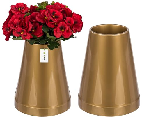 2 Stück Grabvase in Rundform Grabstein Grabdekoration Grabsteckvase Blumenvase H 25 cm Ø 11,5 cm Golden Grabblumenkompositionen für lebende und künstliche Blumen