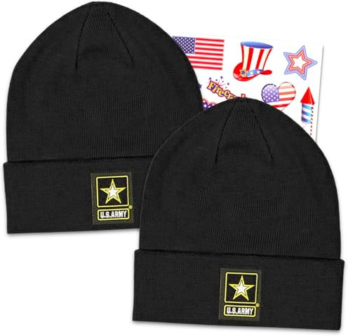 U.S. Army Beanie Mütze für Damen und Herren - Bundle mit 2 Logo Beanies plus mehr Winter Accessoires schwarz, Schwarz, L