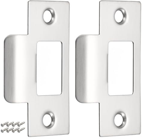 2-Pack Heavy Duty Stainless Steel Security Strike Plates Kit w/Matching Screws - Short Plate for Mortice Latch, Deadbolt & Wooden Doors (Internal/House Door) Door Strike Plates Stainless Steel