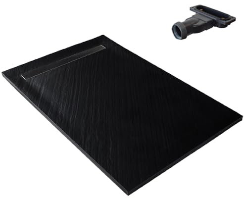 Receveur de douche haute densité aspect pierre - grille caniveau (Noir 915, 140 x 90 cm)