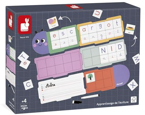Janod - Learning to write - Ideal for Kindergarten and Early Learning - Learning letters - 6 Boards and 78 Magnetic Letters - Educational toys for children - From 4 years - J05092