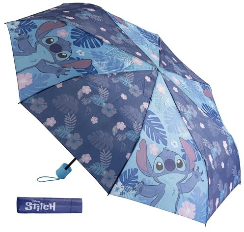 Undercover - faltbarer Regenschirm Disney Stitch – Taschenschirm mit Schutzhülle - 94 cm Durchmesser - Leichtgewicht und ideal für Kinderhände