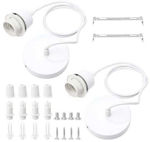 TNSLAND 2 Pièces E27 Cable Suspension Luminaire Blancs, Câble Réglable 100cm, Compatible, Cache Fil pour Lustre, E27 Suspension Blanche, Pavillon Luminaire pour Cuisine, Salon, Salle à Manger