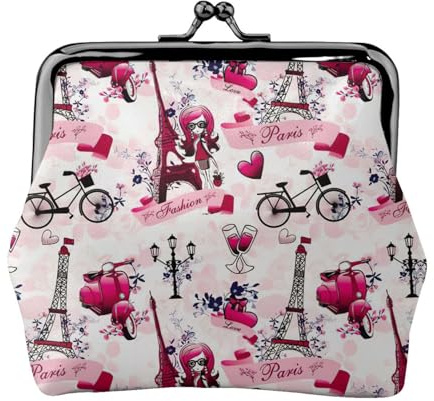 Cityscape Paris Tour Eiffel France Porte-monnaie avec fermeture à baiser Petite pochette vintage pour homme et femme Noir Taille unique, Noir, One Size, Pochette à monnaie