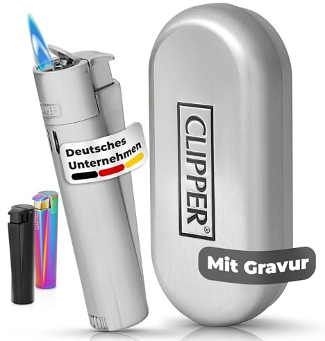 Clipper Feuerzeug mit Gravur | Personalisierbares Jetflammen-Gasfeuerzeug aus Metall | Geschenk für Männer | Graviertes Feuerzeug mit Namen | Personalisiertes Männergeschenk (Silber)