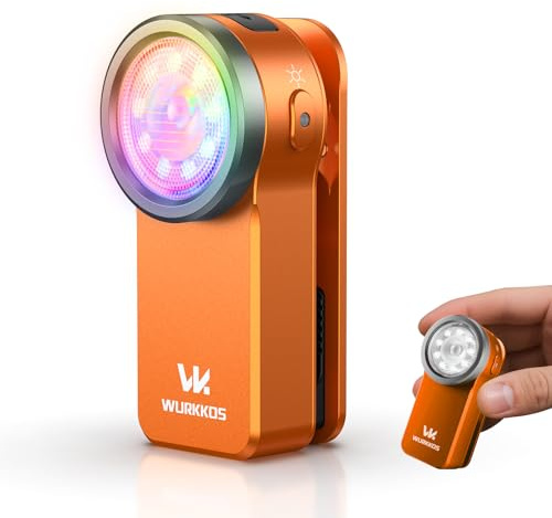 Wurkkos HD03 Rechargeable Flashlight, Bright 680 Lumens EDC Clip-On, Combines Spotlight/Floodlight/RGB, Magnetic, IPX6 Waterproof for Cycling, Repairing (Orange)