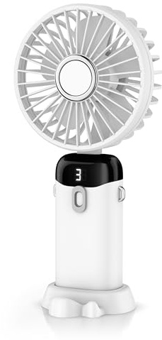 CSL - Handventilator - Mini Hand Ventilator tragbar mit Akku – 5 Geschwindigkeiten - aufladbar per USB C – neigbarer Ventilatorkopf – Standfuß – Display