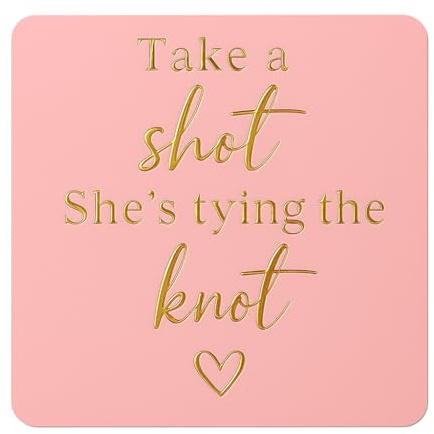 35 -Pack Waterproof Square Stickers – She's Tying The Knot, Take a Shot Favor Labels – Pink & Gold Foil Mini Bottle Stickers for Hen Party, Bachelorette Bridal Shower