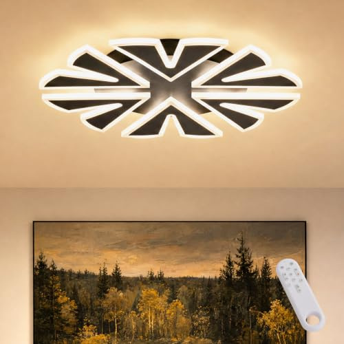 SEATAIN LED Deckenlampe Dimmbar schwarz Schneeflocken 50cm 5600lm 56 W | Fernbedienung/Mobile APP, Farbtemperatur 3000-6000K, Helligkeit 5-56W, 5W Nachtlicht, Memory-Funktion, Timer-Funktion
