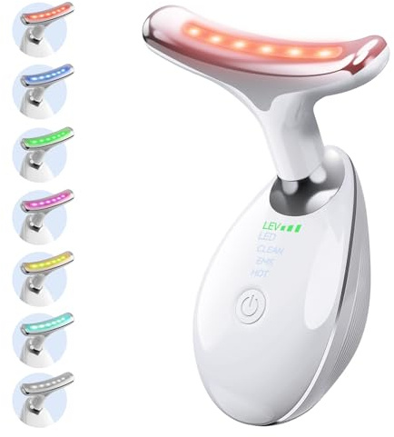 Face Massager, Facial Device & Neck Massager, Electric Face Toning Devices with 45±5°C Heating, 3 Modes and 7 Color Light for Skin Toning & Anti-Wrinkle, Beauty Device for Women