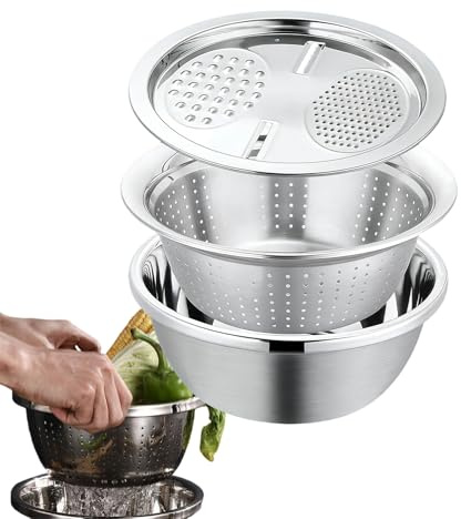 Juego de Colador de Acero Inoxidable | Cuenco escurridor multiusos con rallador | Bol Colador de Alimentos de Acero Inoxidable,para Hogar, Apartamento, Restaurante, Comedor, Preparación de Comidas