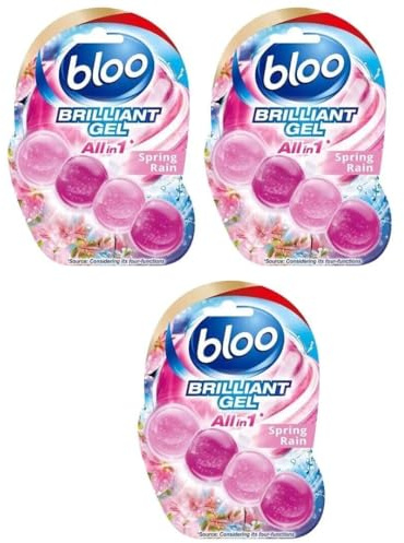 Bloo Brilliant Gel All in 1 Toilet Rim Block Cleaner, Spring Rain, 42g, Pack of 3