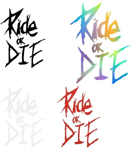 Suixtil 4 Stück Ride Or Die Aufkleber Wasserfester 'Ride Or Die' Lustige Autoaufkleber Car Stickers Fahrrad Aufkleber Für Fahrrad, Motorrad, Auto, Laptop (Schwarz, Weiß, Laser, Rot)