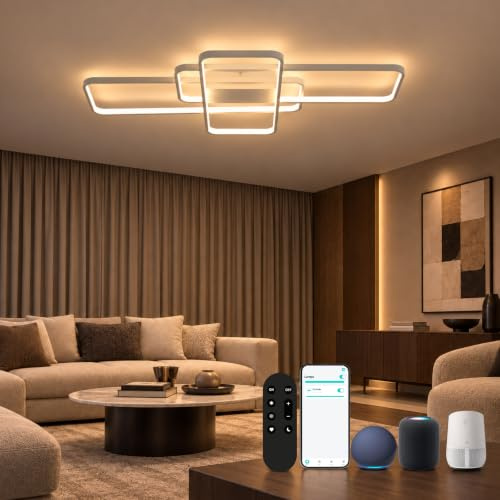 BAYHT Smart LED Deckenleuchte 105 cm, dimmbar mit Matter & Alexa, Weiß | Matter Smart Home, kompatibel mit Alexa, Google Home und Apple Home App, Sprachsteuerung und Fernbedienung
