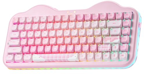 YUNZII C75 Cute Kabellose Mechanische Tastatur(Pink Mao, Candy Linear) | 75% Layout, Hot-Swap Cremige Tastatur NKRO, Cute Shine-Through Keycaps RGB Gasket-Mount, Cute Cake Design, BT5.0/2,4G/USB-C