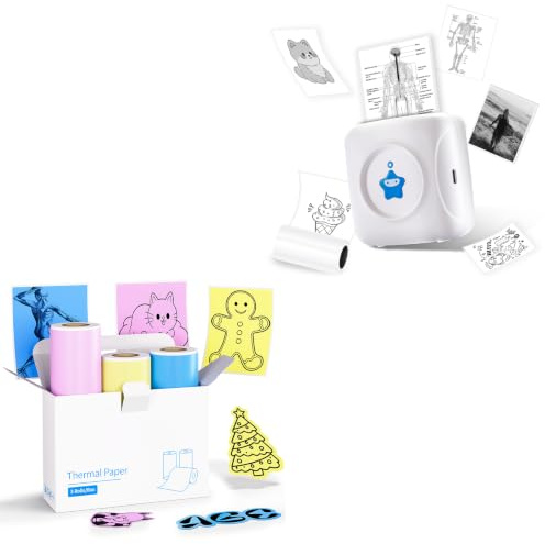 vretti Mini-Drucker TP2-Y Thermodrucker, Aufkleberdrucker kompatibel mit Android & iOS, Mini-Fotodrucker mit 10 Etikettenrollen, optional mit 3 gelb-rosa-blauen Etikettenrollen, tragbarer Taschendruck