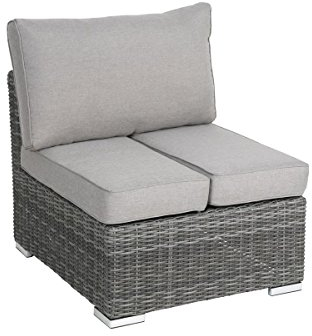 greemotion Sessel Bari mit Tischfunktion anthrazit, inklusive Auflage in Grau, Halbrundgeflecht aus Polyethylen, Gartensessel mit ausklappbarem Tisch, Rattansessel passend zur Serie Bari