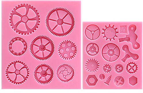 musykrafties Steampunk Stil Uhr Uhr Rad Zahnräder Durchgang Candy Silikonform für Sugarcraft,Kuchen Dekoration,Cupcake Deckel,Fondant,Schmuckschachteln,Polymer tonboden,Basteln Projekte,2 im Set