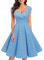 bbonlinedress 1950er Vintage Retro Cocktailkleid Rockabilly V-Ausschnitt Faltenrock Blue Small White Dot M