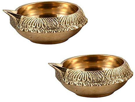 Handgefertigte indische Puja Messing-öllampe von Hashcart – Diya-öllampe mit Gravur im Dia-Design – 6,3 cm gold