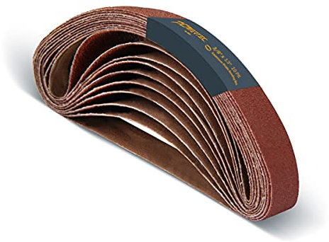 POWERTEC 3/8 x 13 Inch Sanding Belts for Air Belt Sander, 40 Grit Aluminum Oxide Belt Sander Sanding Belt, File Belts for Wood & Paint sanding, Metal Polishing, 10PK (401304)