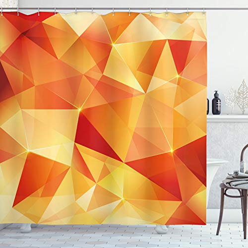 ABAKUHAUS Abstrakt Duschvorhang, Orange Triangles Kunst, Stoffliches Gewebe Badezimmerdekorationsset mit Haken, 175 x 220 cm, Orange und Gelb