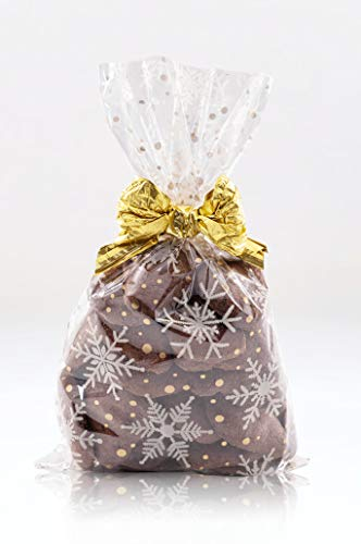 Italpak Sacchetti Trasparenti per Alimenti 'Dolceneve', Buste Biscotti, Dolci, Torte, Regali, Sacchettini Natalizi, Polypropylene, Bianco/Oro, 25x40 cm, 50 unità