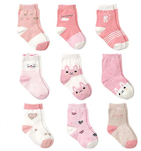Cotton Coming Rosa Cotone Bambina Neonata Calzini ,9 Paia Carino Bambino Calzamaglie Neonata, Calzini per bambina (6-12 mesi,EU16-18)
