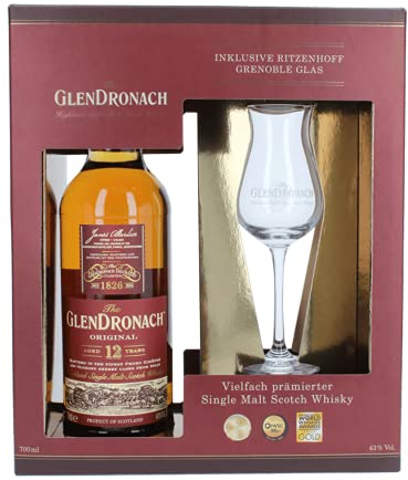 The GlenDronach - 12 Jahre - Geschenkset mit Ritzenhoff Tasting Glas - Highland Single Malt Scotch Whisky - (1 x 0.7 L)