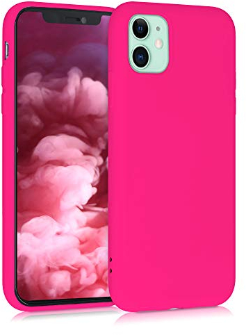 kwmobile Hülle kompatibel mit Apple iPhone 11 Hülle - gummierte TPU Silikon Handyhülle - Schutzhülle für kabelloses Laden - Case in Neon Pink