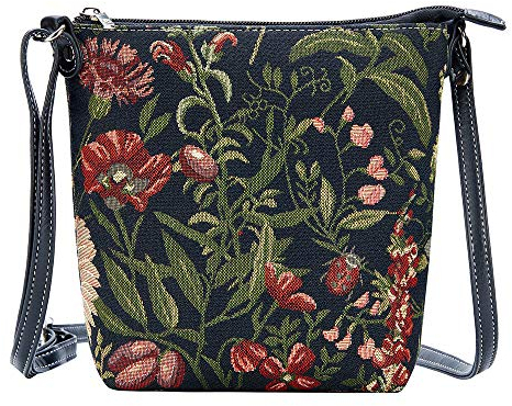 Signare Sling-MGDBK Umhängetasche für Damen, Gobelin-Design, klein, Schwarz