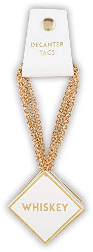 Creative Brands Sippin' Pretty Leather Decanter Liquor Tags, Set of 5, 2-Inch, White/Gold