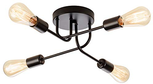 Industrial Semi Flush Mount Decke 4 Licht mit verstellbaren Metall Vintage Deckenleuchte E27 Halter schwarz lackiert für Küche Wohnzimmer Esszimmer Schlafzimmer (Schwarz)(Glühbirne nicht enthalten)