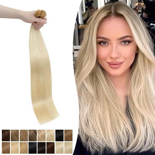Silk-co 20inch Pre Bonded Stick Tip Human Hair Extensions 1g #60 Platinum Blonde 50 Strands Real Remy Keratin I Tip Hair Extension Straight