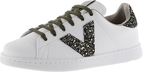 victoria Low-Top Tennis Leder-Effekt & Glitter-Teile & Kontrast-Schnürsenkel 1125244 für Damen Musgo 36